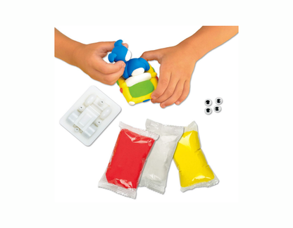 Kit to make 2 plasticine cars with pullback wheels