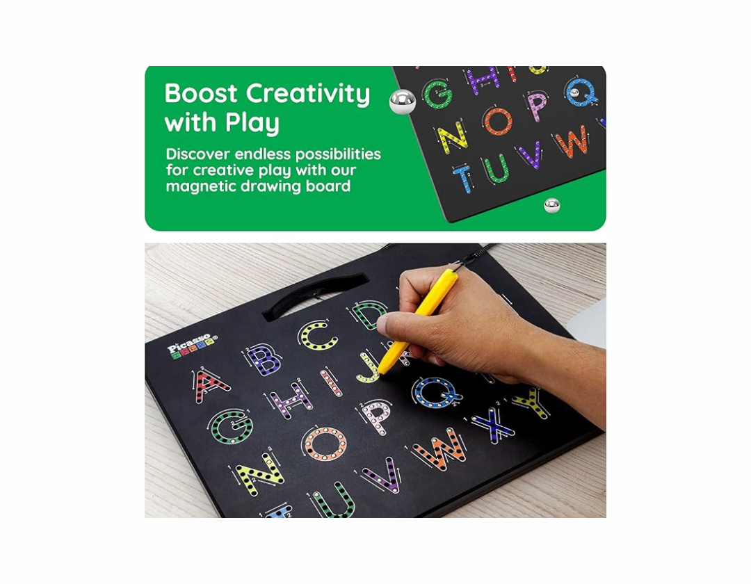 Picasso Tiles 2-1 Pizarra Magnetica de Alfabeto para Niños - 2 Lados (Mayúsculas y Números))