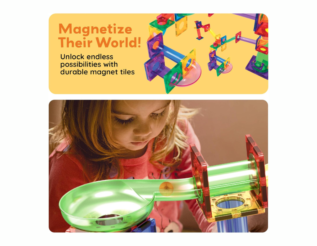 PicassoTiles – 108 Piezas 3 En 1 Marble Run Car Race Track Combo