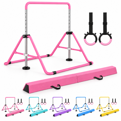 Combo Barra Infantil + Viga de Equilibrio + Anillos de Gimnasia