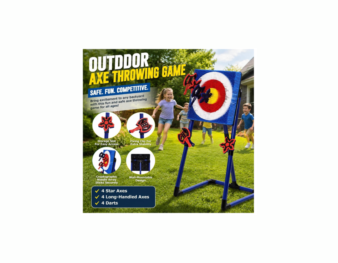Juego de lanzamiento de hachas, con objetivo de cerdas y 8 hachas; para patio trasero, interiores y exteriores