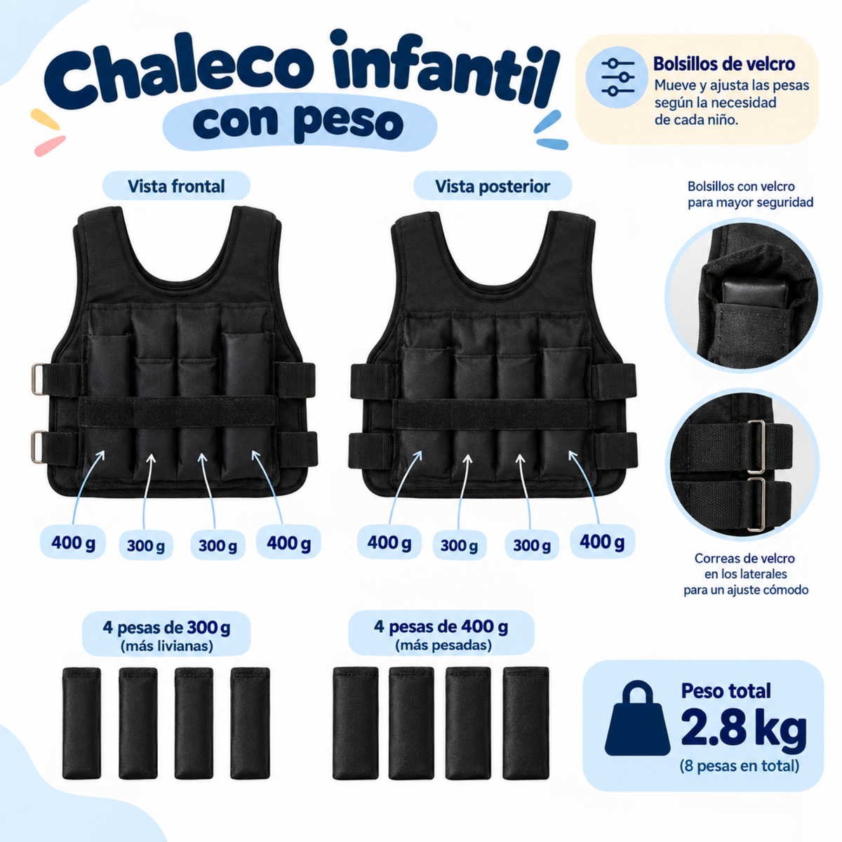 Chaleco con peso 2.8 kg ajustable