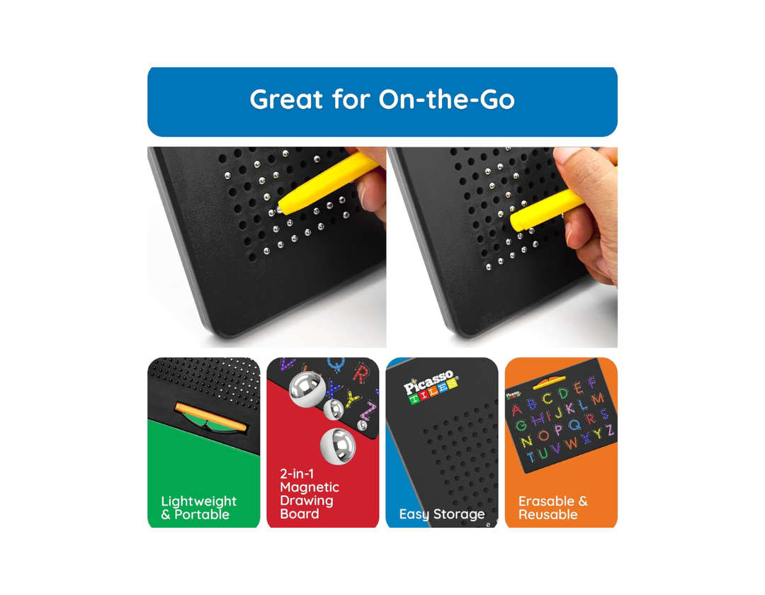 Picasso Tiles 2-1 Pizarra Magnetica de Alfabeto para Niños - 2 Lados (Mayúsculas y Números))