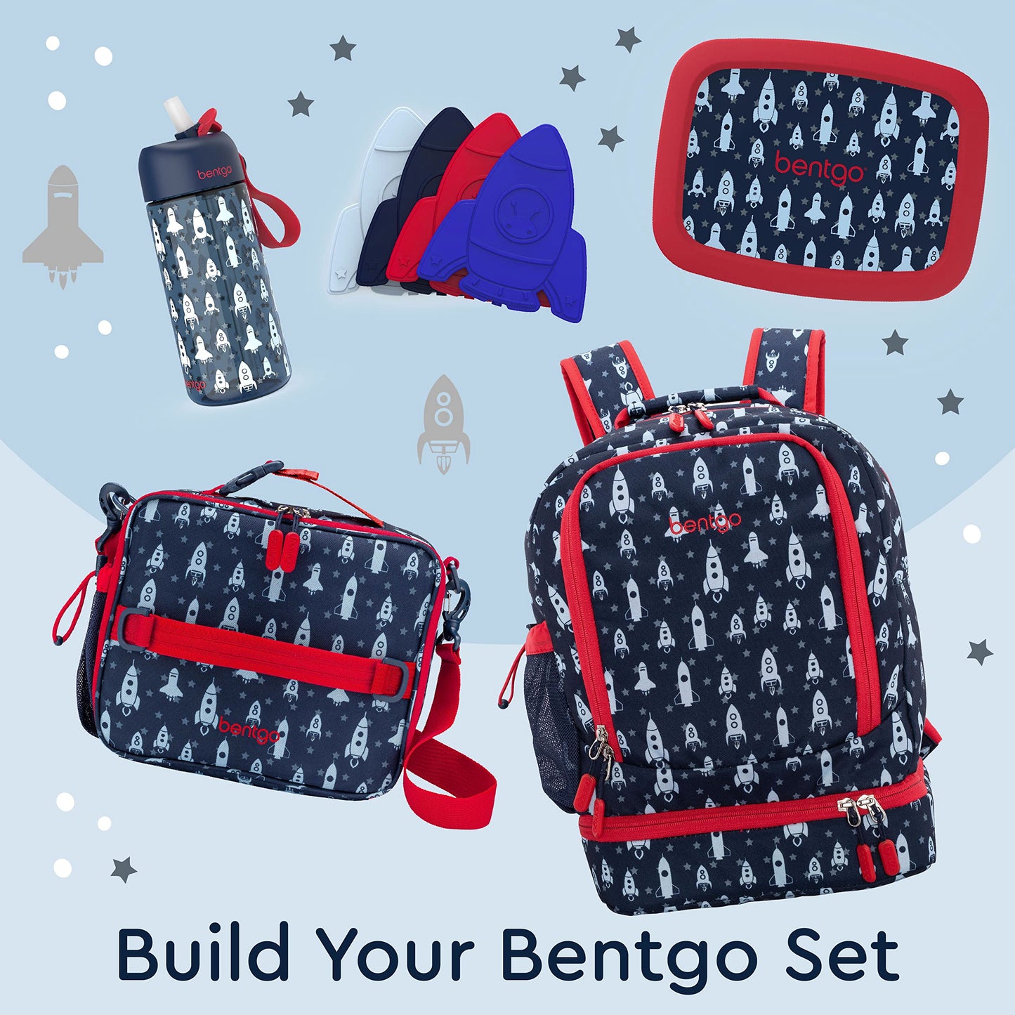 Bentgo Kids Mochila 2 en 1 con bolsa de almuerzo aislada, resistente al agua y acolchada - 16" (Cohete)