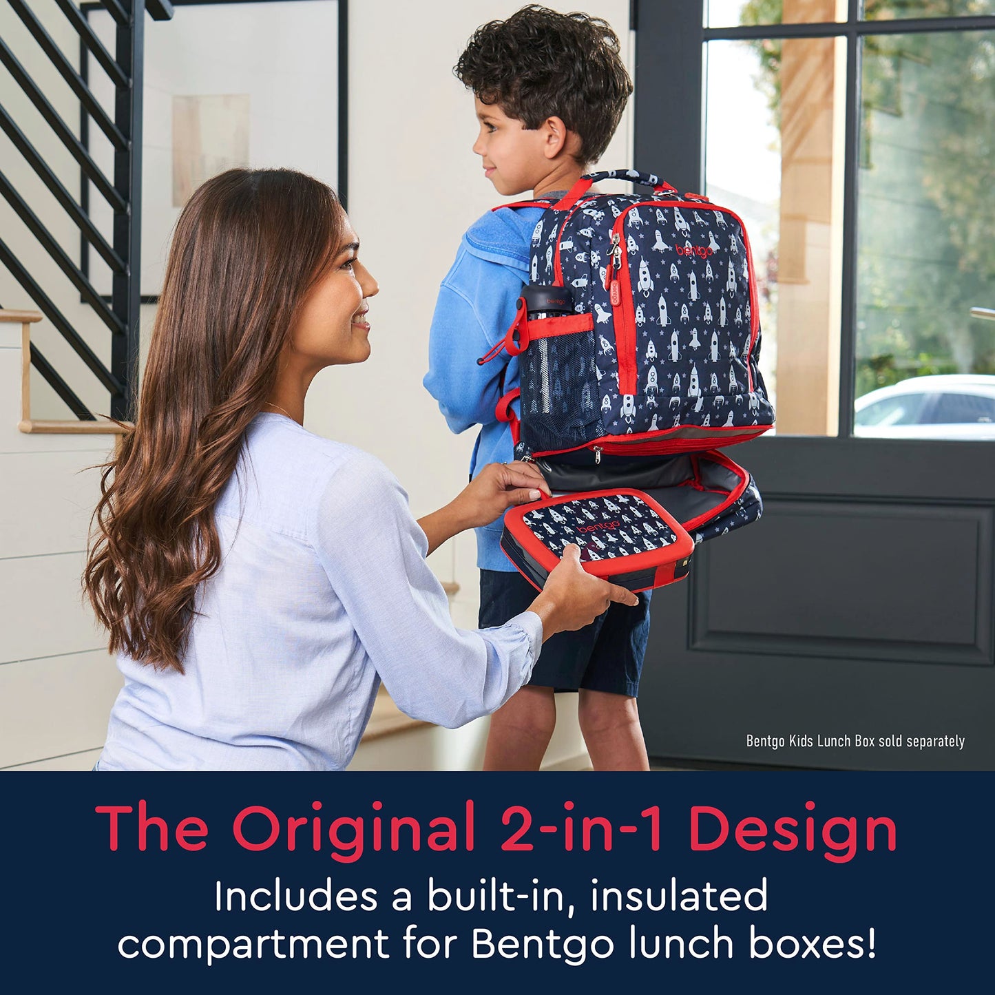 Bentgo Kids Mochila 2 en 1 con bolsa de almuerzo aislada, resistente al agua y acolchada - 16" (Cohete)